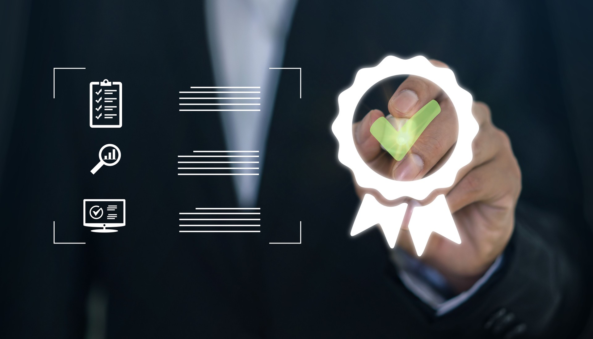 Business professional marking an achievement symbol to represent excellence in consulting performance